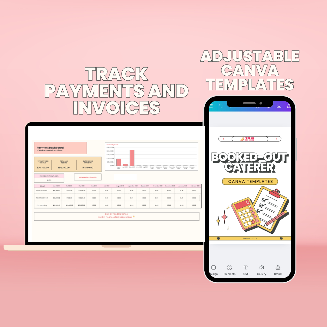 Booked-Out Caterer Hacks Pack + Templates Google Sheets + Canva