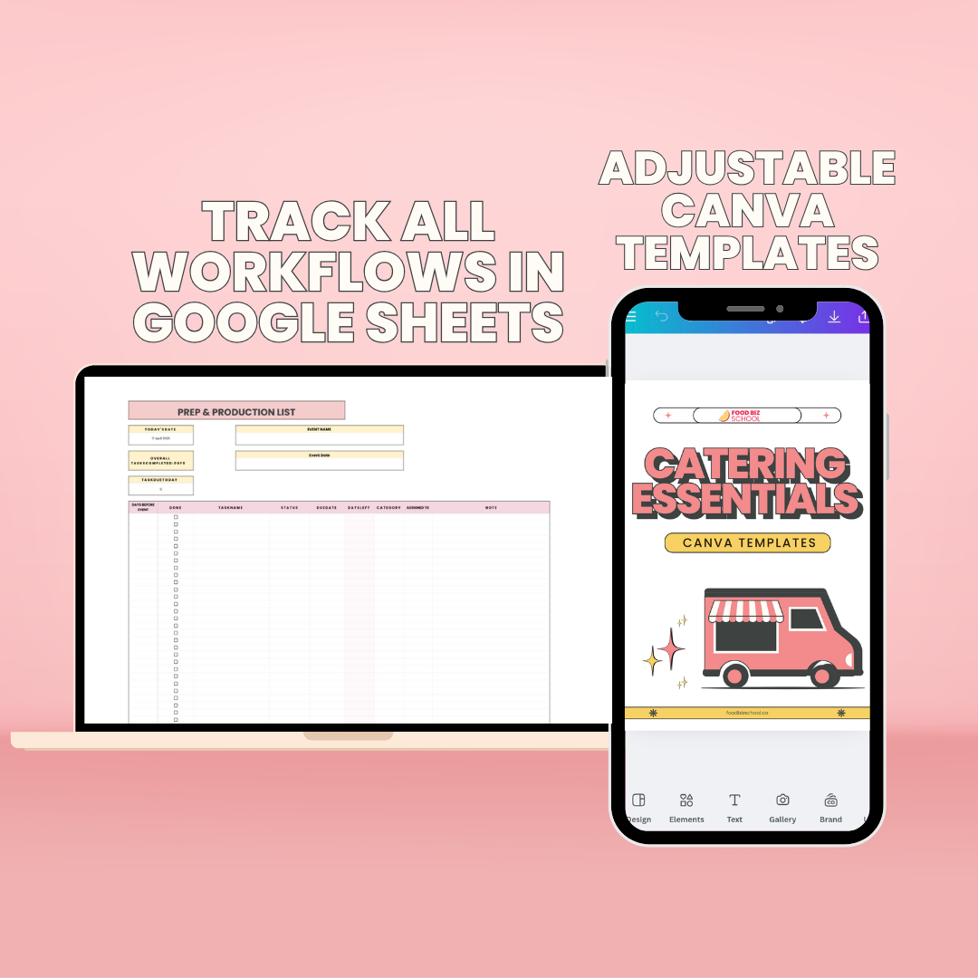 Catering Essentials Hack Pack + Templates Google Sheets + Canva