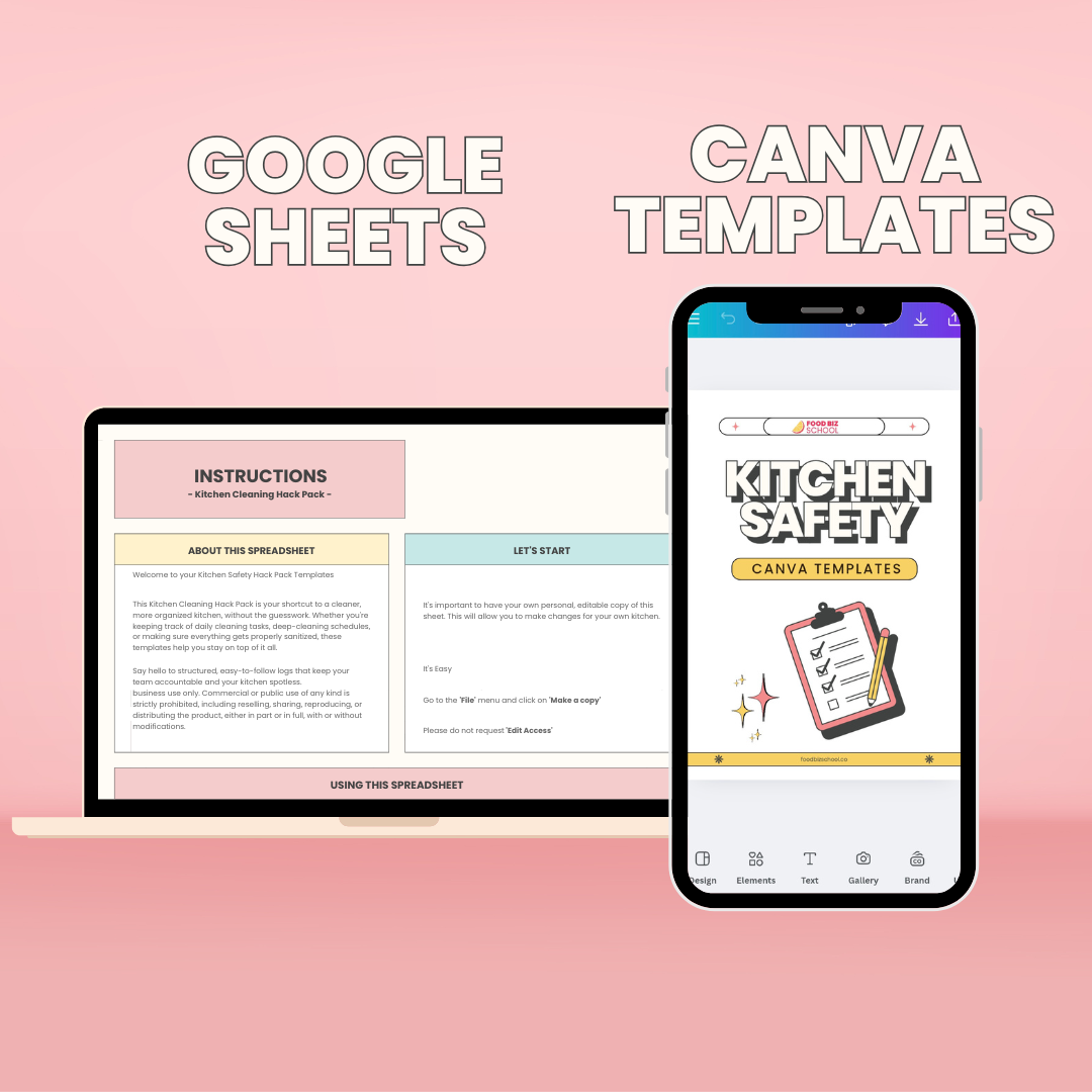Kitchen Cleaning Hacks Packs + Templates Google Sheets + Canva