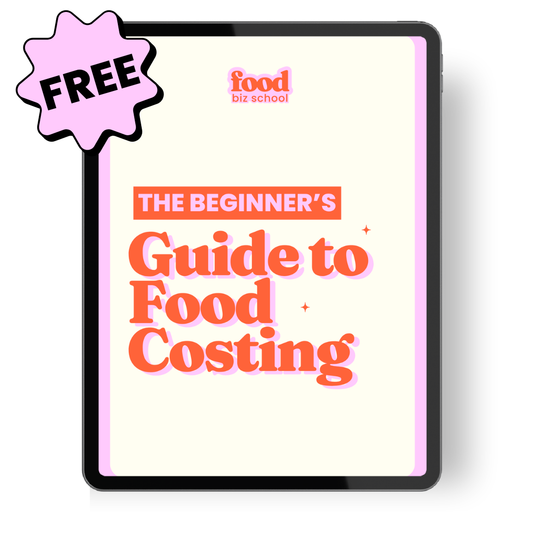 Digital book cover titled 'The Beginner's Guide to Food Costing' by Food Biz School on a white background.