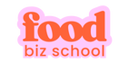 Logo for 'food biz school' with pink border on white background
